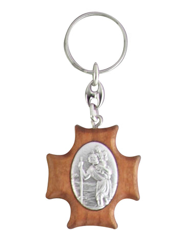 KEYRING WOOD - ST CHRISTOPHER WOOD / METAL